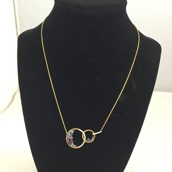 Crystal Embellished InterlockingCircle Necklace G2 - Picture 1 of 5